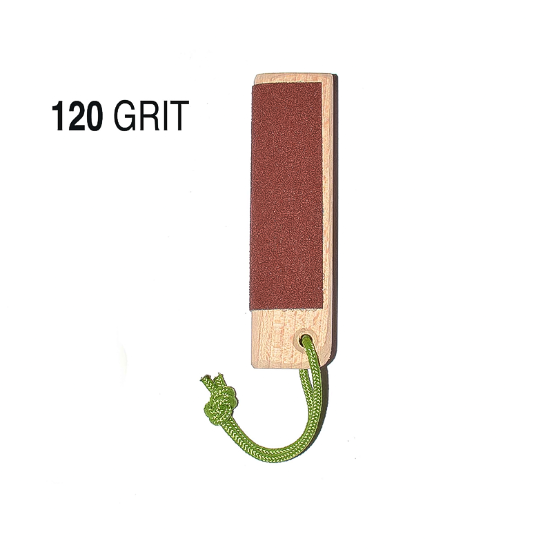 120 grit wooden skin file for climbers, used to smooth rough skin and calluses after intense bouldering or climbing.