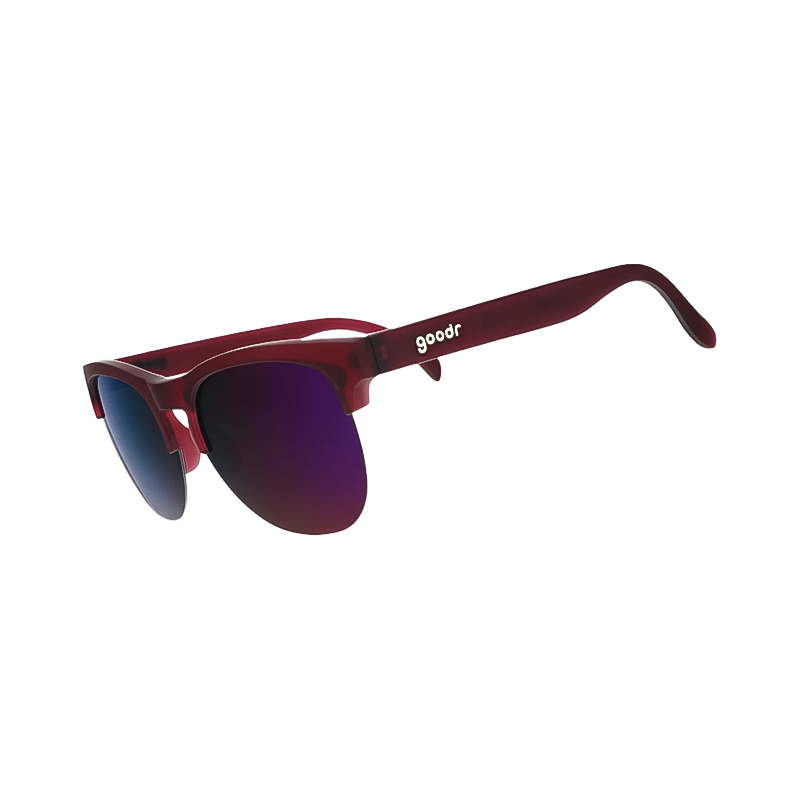Stylish sunglasses with purple frames and lenses, featuring a half-rim square design for active outdoor lifestyles.