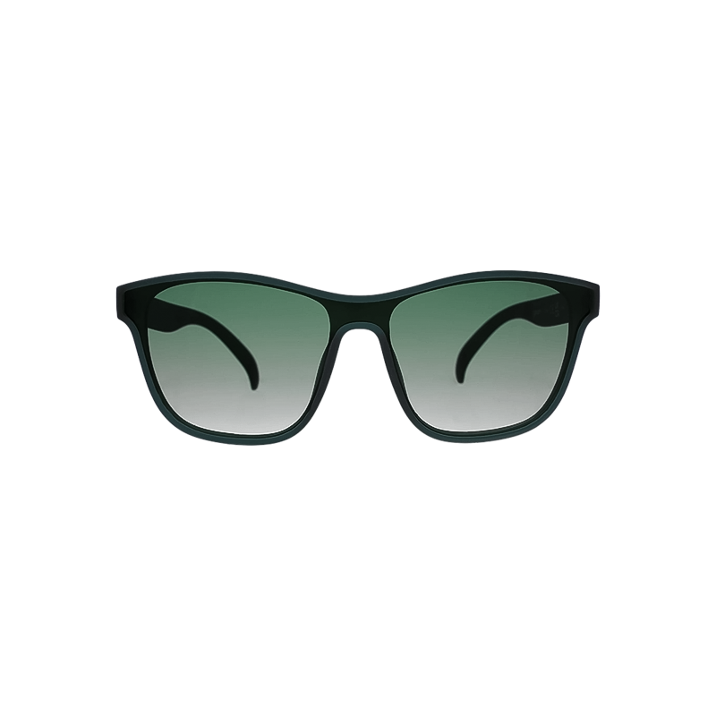 Sunglasses with green lenses on a white background, perfect for outdoor sports with polarized lenses.
