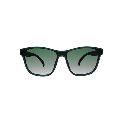 Sunglasses with green lenses on a white background, perfect for outdoor sports with polarized lenses.