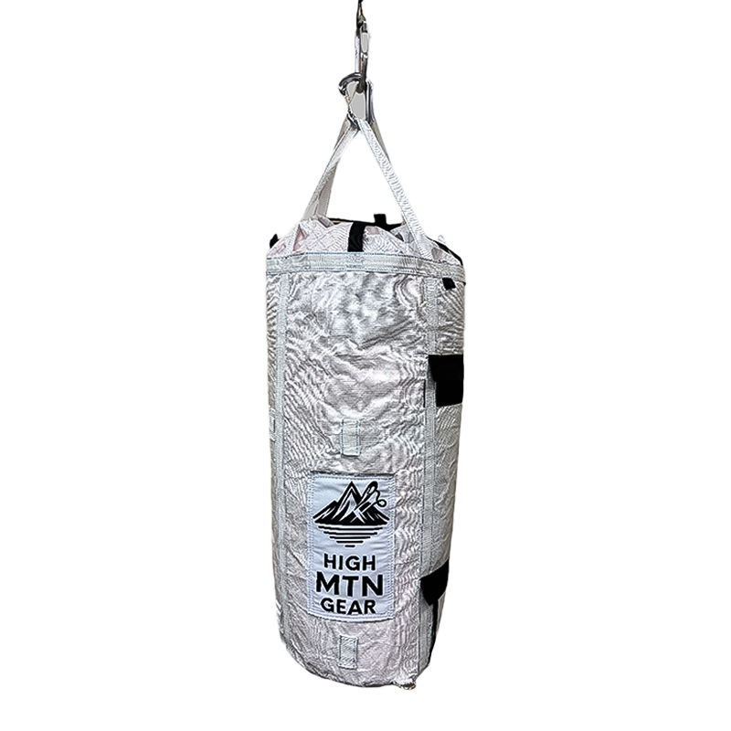 Rugged 65L High Mountain Gear Wallpinist Haul Bag with a white attachment, perfect for fast climbing adventures.
