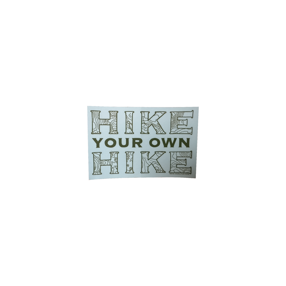 Light blue sticker featuring the phrase "Hike Your Own Hike" in topographic map design, celebrating hiking independence and pride.