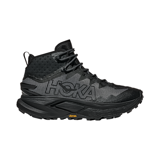 Black Hoka One One men's mafate hike GTX trail shoes with maximal cushioning, aggressive traction, and breathable upper for rugged hikes.