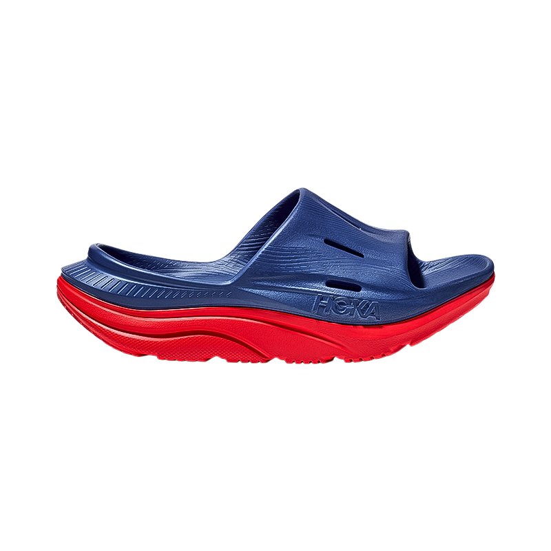 HOKA Ora Recovery Slide 3 sandals blue/red Hoka ALL GENDER ORA RECOVERY SLIDE 3 BELLWETHER BLUE / RED ALERT main image 3