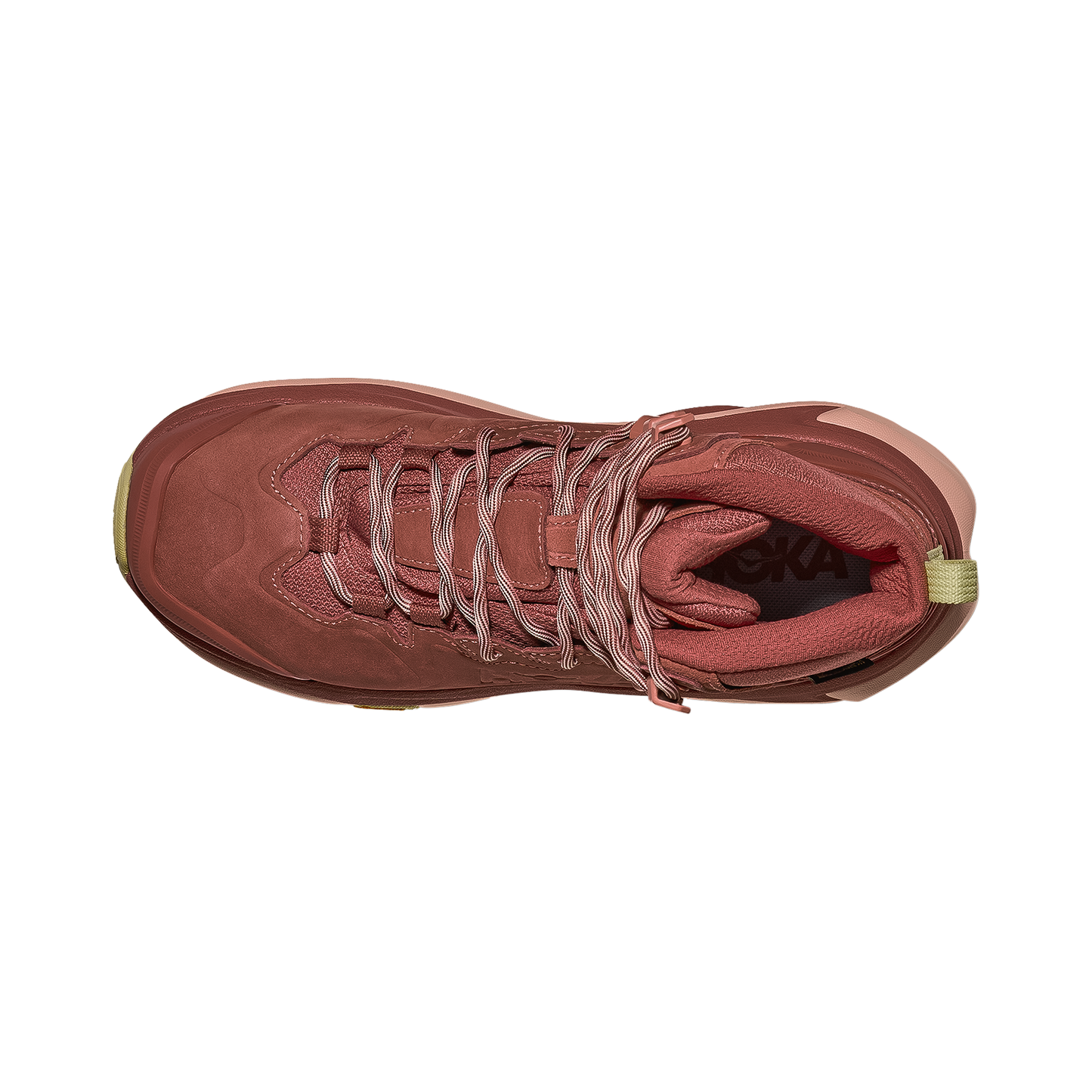 Women's Hoka Kaha 3 GTX hiking shoe in burgundy leather, designed for comfort and durability in all weather conditions.