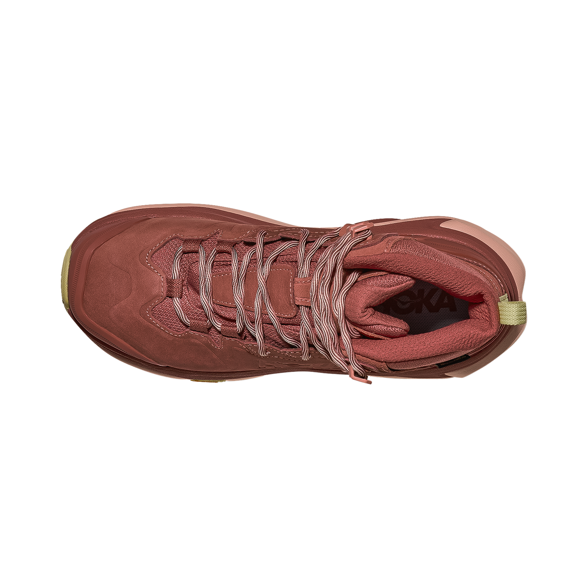 Women's Hoka Kaha 3 GTX hiking shoe in burgundy leather, designed for comfort and durability in all weather conditions.