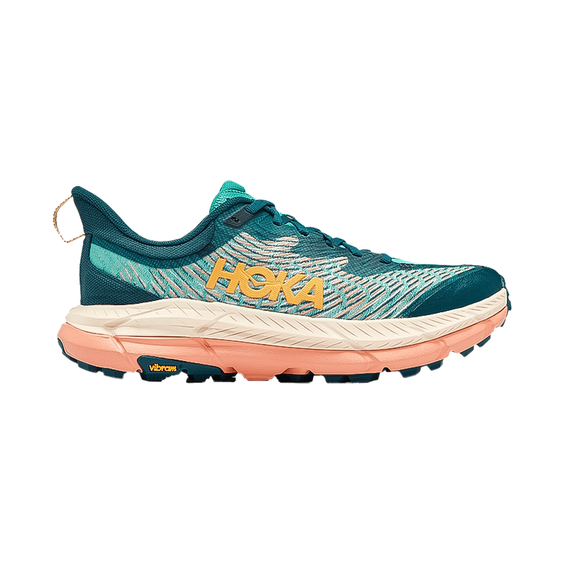 HOKA One One women's teal Mafate Speed 4 shoes for endurance trail running with breathable mesh and durable toe caps.