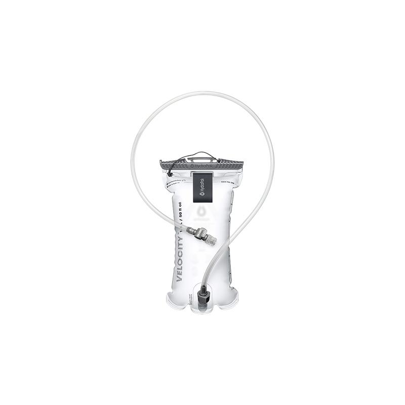 Clear water bottle with a hose, designed for hydration during running, hiking, and biking, featuring a leakproof bite valve.