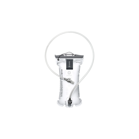 Clear water bottle with a hose, designed for hydration during running, hiking, and biking, featuring a leakproof bite valve.