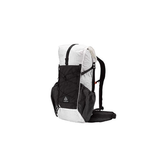 White and black Hyperlite Mountain Gear Elevate 22 backpack on a white background, designed for ultralight day hikes and fastpacking.