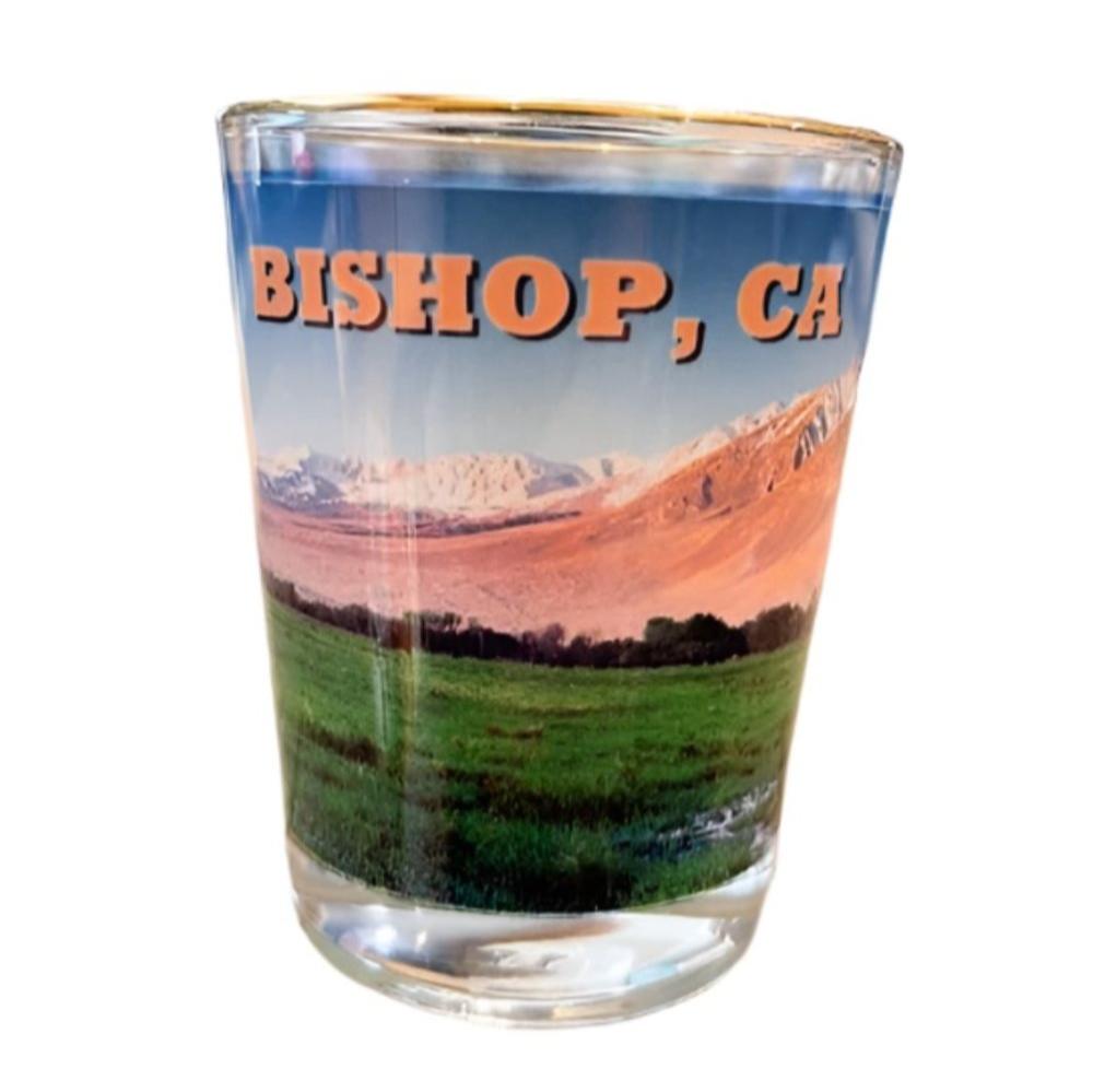 A shot class with &quot;Bishop, CA&quot; across the top. The background depicts a mountain landscape, which is the Bishop skyline.