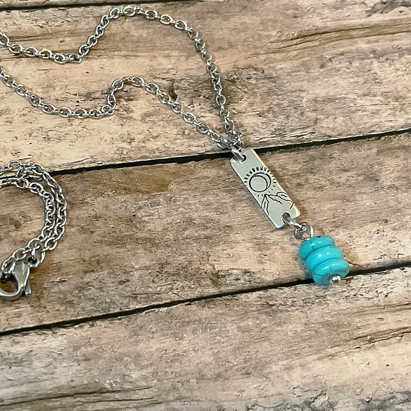 Mountain Eclipse Mini Dangle Necklace with Blue Beads