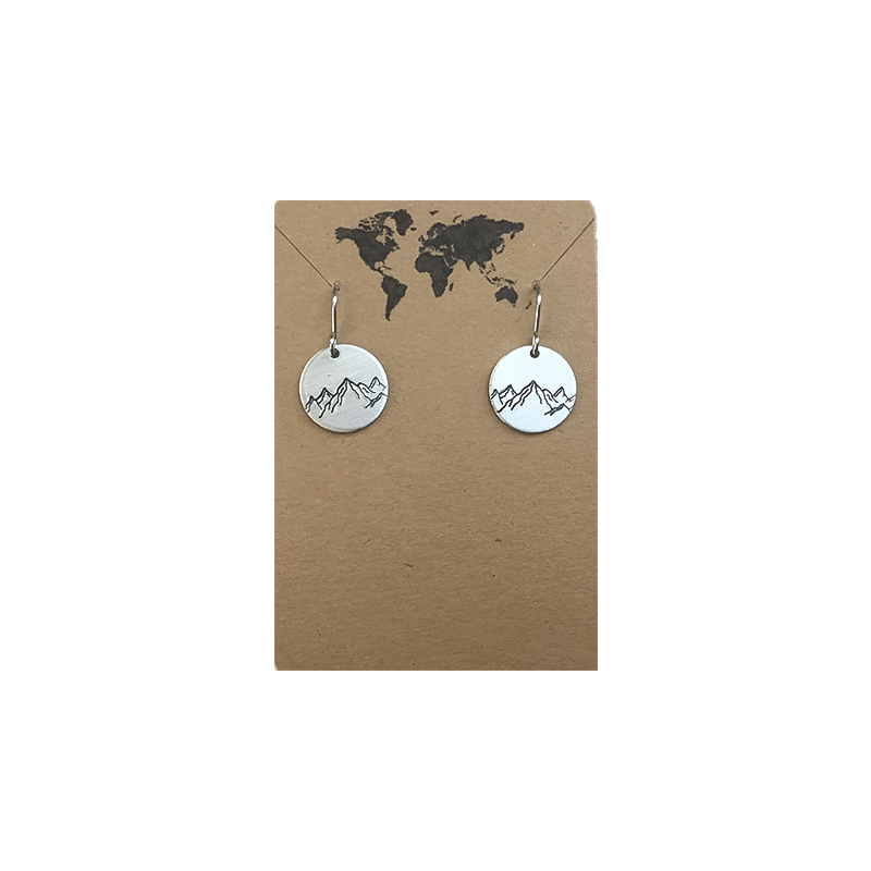 Mountain Range Circular Silver Earrings