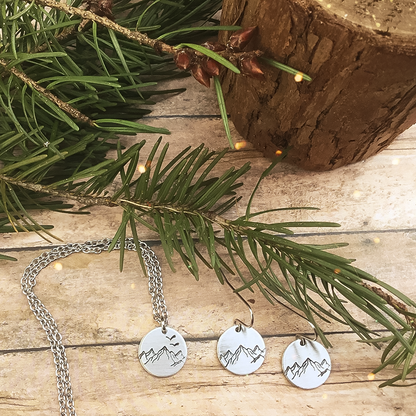 Mountain Range Stamped Bar Silver Necklace