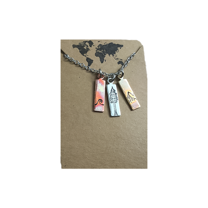 Nature Mixed Metal Charm Necklace (Waves, Mountains, Trees)