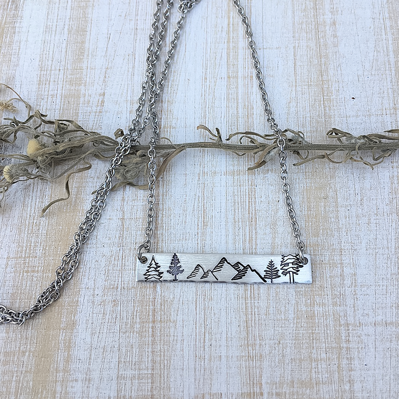 Wilderness Mountain Scene Bar Necklace