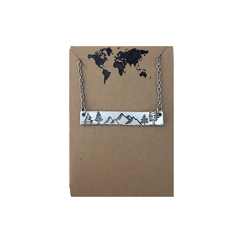 Wilderness Mountain Scene Bar Necklace