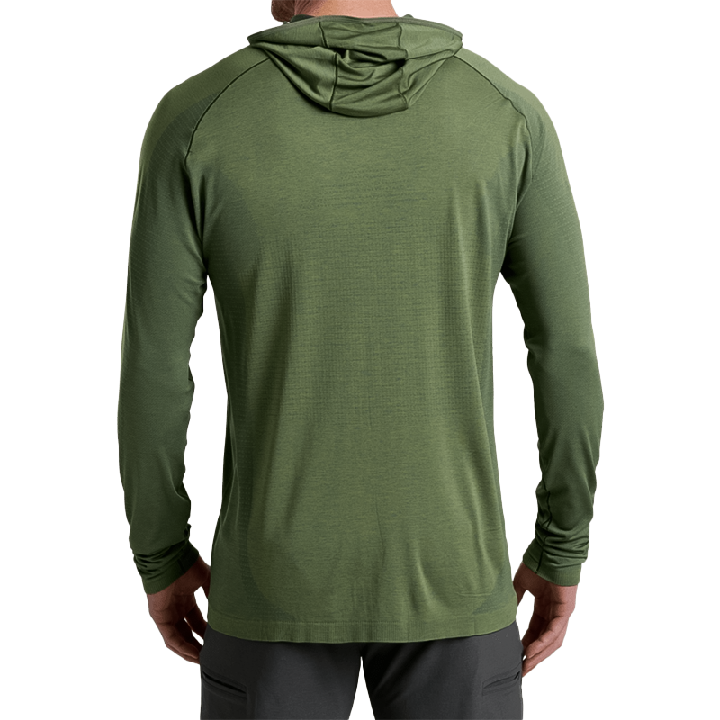 Green Kühl Eclipser Hoody combines lightweight fabric and graphene technology for cooling and UV protection in summer outdoor pursuits.