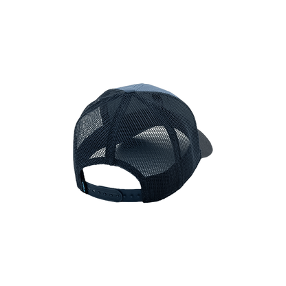 KÜHL navy and blue trucker hat with mesh back and debossed patch.