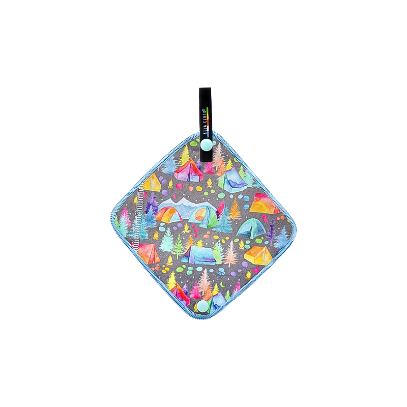 Colorful pee towel with camping designs, ideal for backpacking as a leave no trace pee cloth.