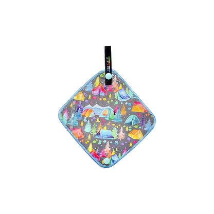 Colorful pee towel with camping designs, ideal for backpacking as a leave no trace pee cloth.