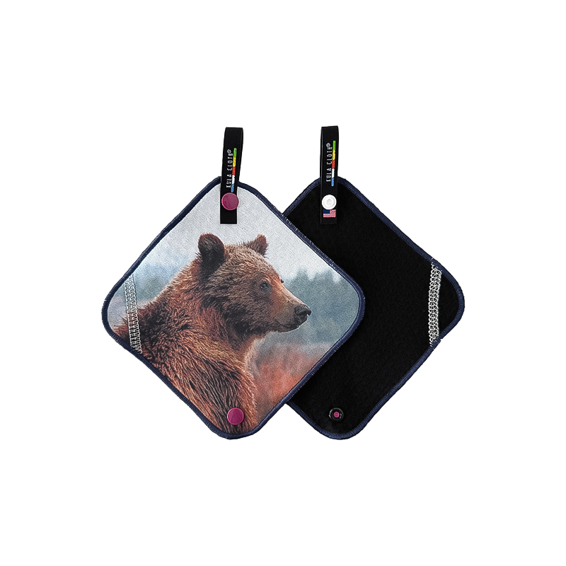 A pee cloth with bear design, showcasing Kula, the leave no trace pee cloth.
