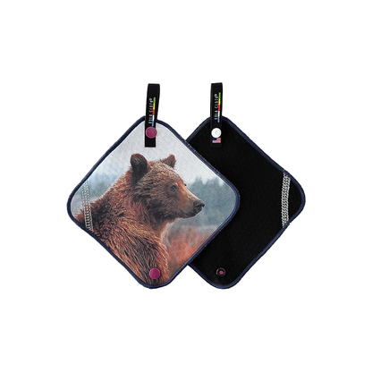 A pee cloth with bear design, showcasing Kula, the leave no trace pee cloth.