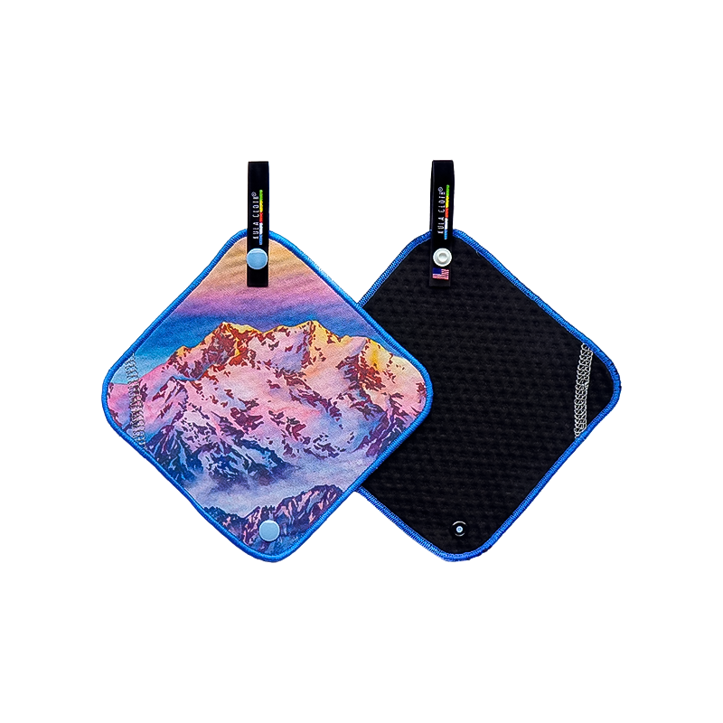 Vibrant pee cloth featuring a mountain design, ideal for Sierra camping trips.