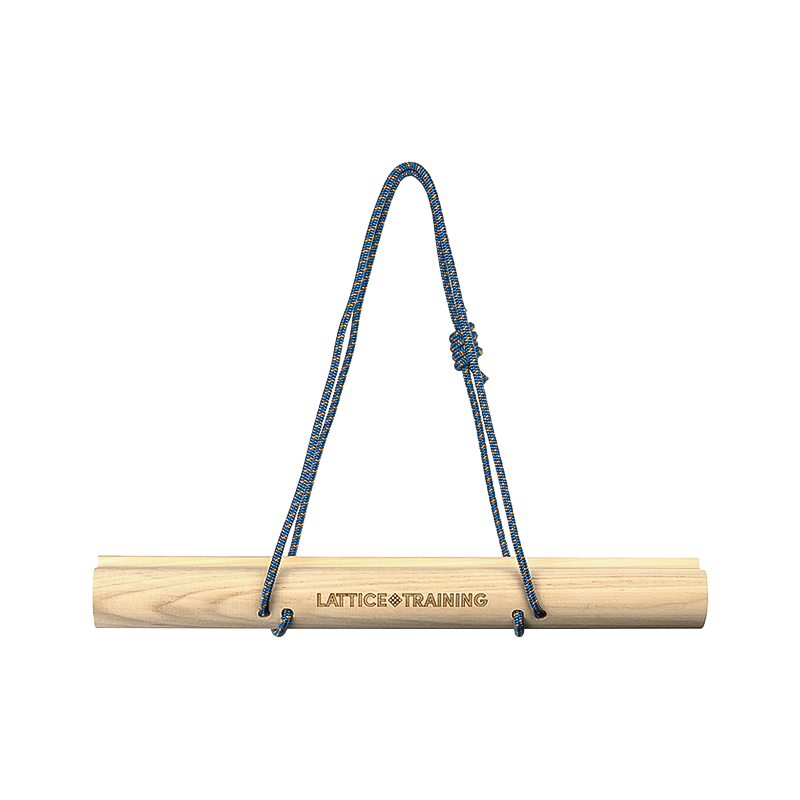 Wooden portable hangboard for climbers to enhance grip strength and warm-up routines.