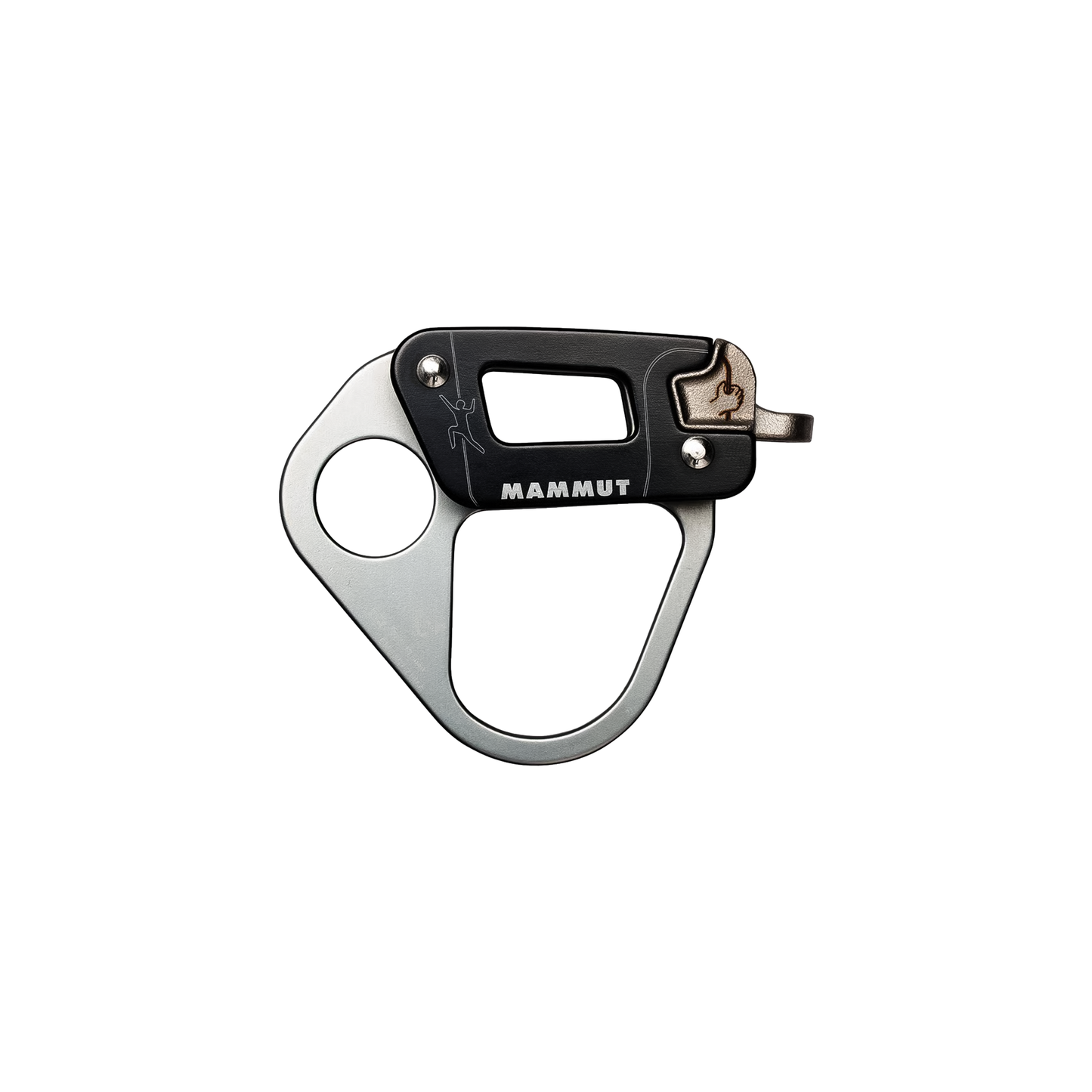 Black and silver metal carabiner with a clip, designed for alpine climbing and multipitch routes.