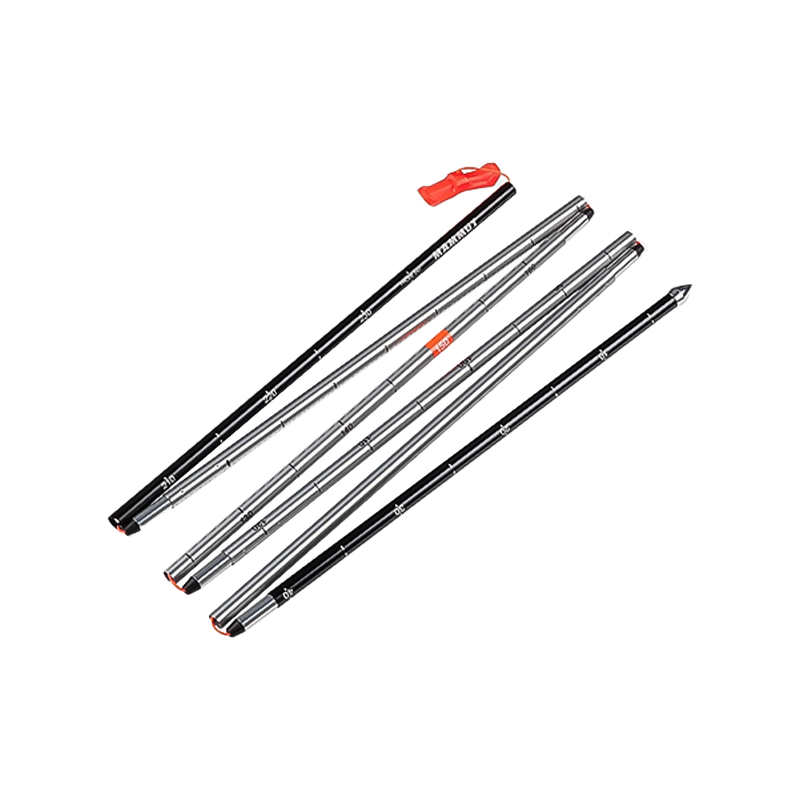 Four black and silver poles with pointed tips for efficient avalanche rescue.