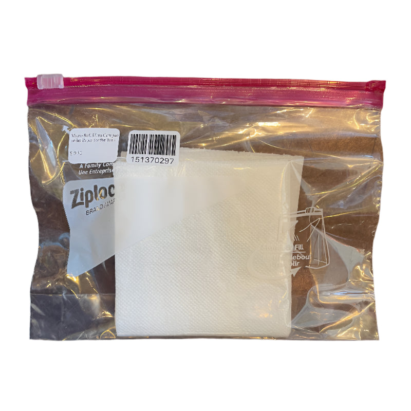 A preportioned section of toilet paper in a ziplock bag