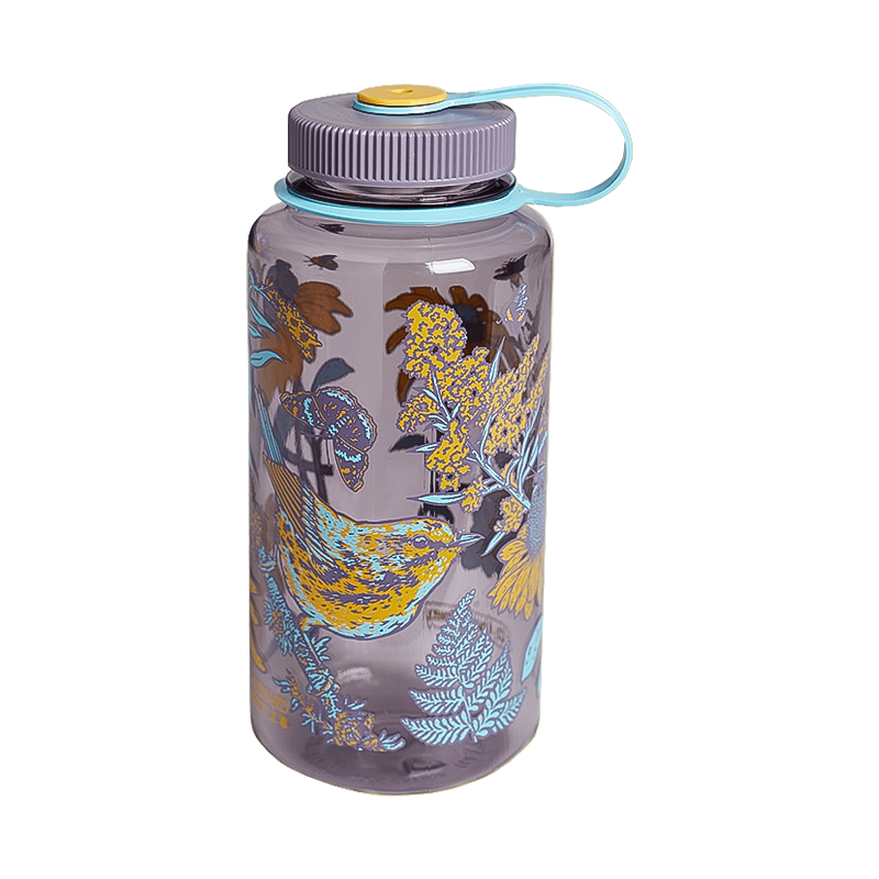 Limited edition 32oz heron-themed brown water bottle for sustainable hydration.