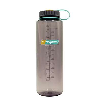 Purple Nalgene 48oz water bottle made from recycled plastic, designed for outdoor use and eco-friendly hydration.