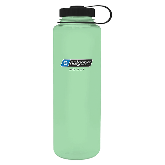Glow in the dark 48oz Nalgene water bottle made from 50% recycled plastic for eco-friendly hydration.  