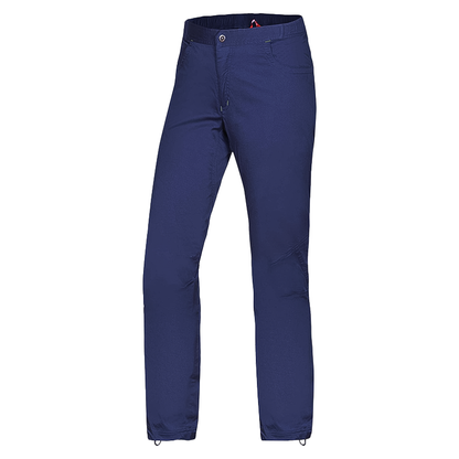Blue women's climbing pants with a side zipper for easy wear and comfort.