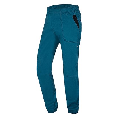 Lightweight blue active men's pants with breathable fabric and pockets for climbing gear.