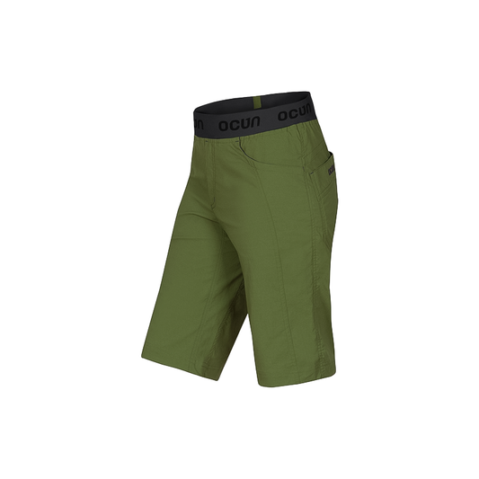 Green men's hiking shorts with black accents, designed for climbing with lightweight, stretchy, and quick-drying fabric.
