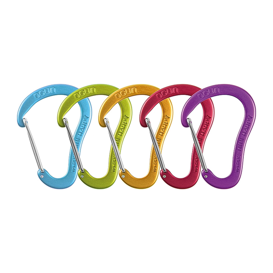 A set of four durable aluminum Ocún Mini Harpy carabiners for versatile use.