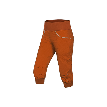 Women's brown eco-friendly climbing shorts with a side zipper.