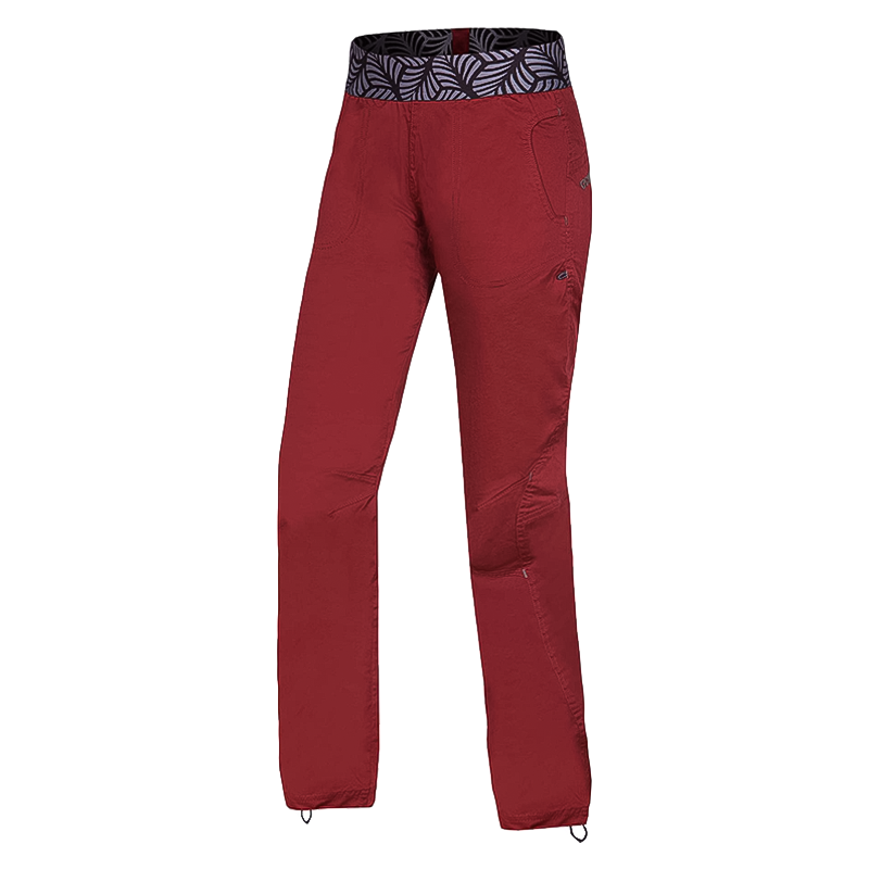 Eco-friendly red women's ski pants, perfect for climbing and leisure.