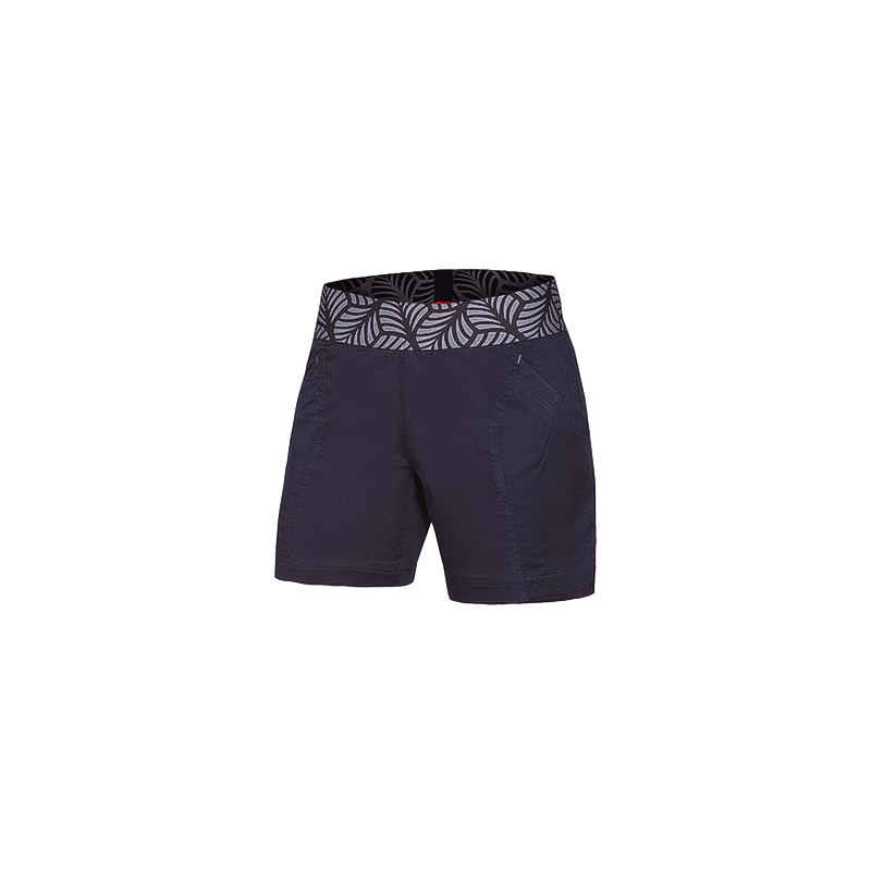 Ocún women's organic cotton climbing shorts in a navy pattern.