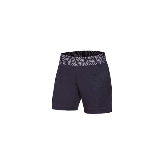Ocún women's organic cotton climbing shorts in a navy pattern.
