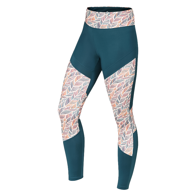 Stylish women's climbing leggings in teal, lightweight fabric.