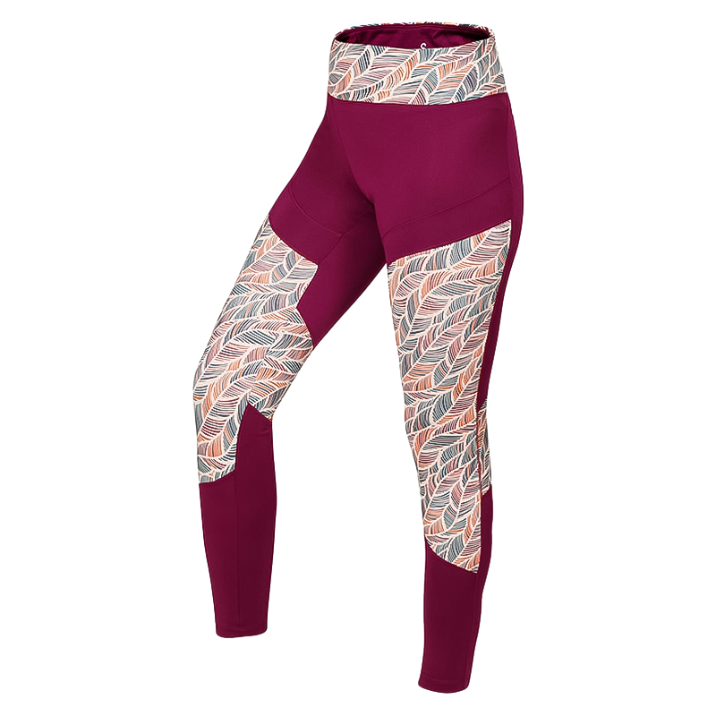 Stylish women's climbing leggings in fuschia pink with a breathable, flexible patterned design.