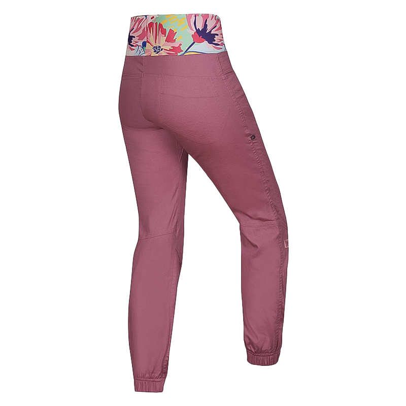Women's Ocun Sansa Pants in rose pink with an elasticated waistband, perfect for climbing comfort.