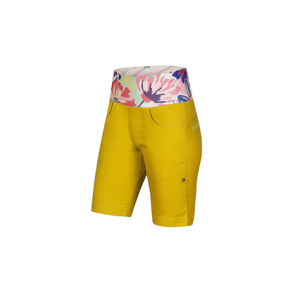 Women's yellow floral shorts for comfort and style, ideal for casual and active wear.