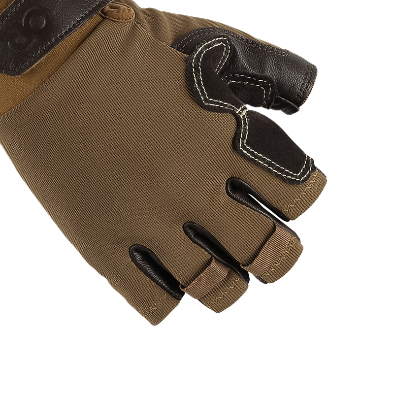 Outdoor Research Fossil Rock II gloves feature a leather palm and fingerless design for comfort and grip during climbing.