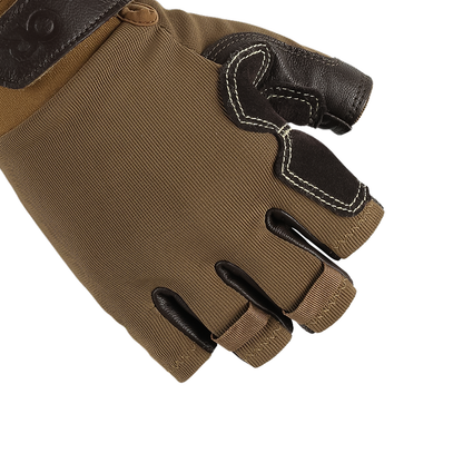 Outdoor Research Fossil Rock II gloves feature a leather palm and fingerless design for comfort and grip during climbing.