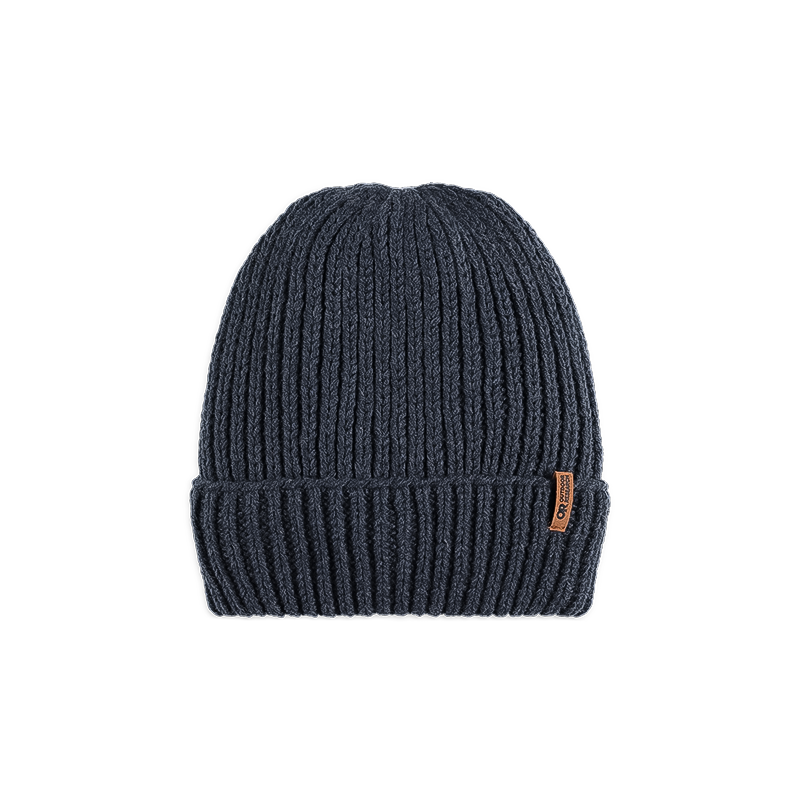 Warm knitted wool beanie in navy blue,  ideal for cold weather sports and everyday winter wear.
